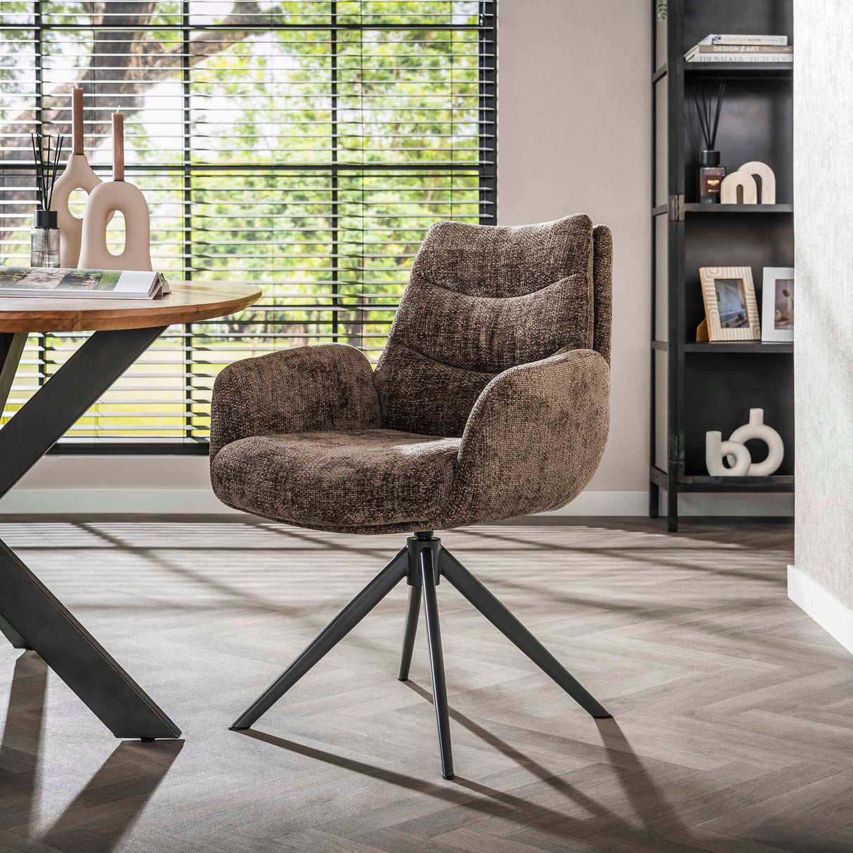 Set of 2 Dining Chairs Elite Taupe Chenille Fabric Rich Swivel