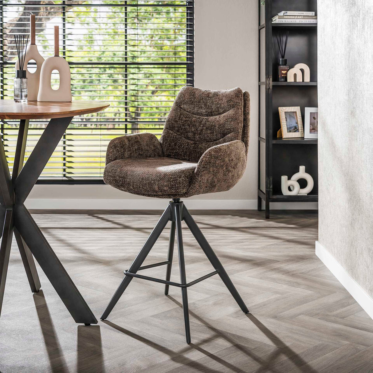 Set of 2 Elite Taupe Chenille Fabric Bar Stools Rich Swivel