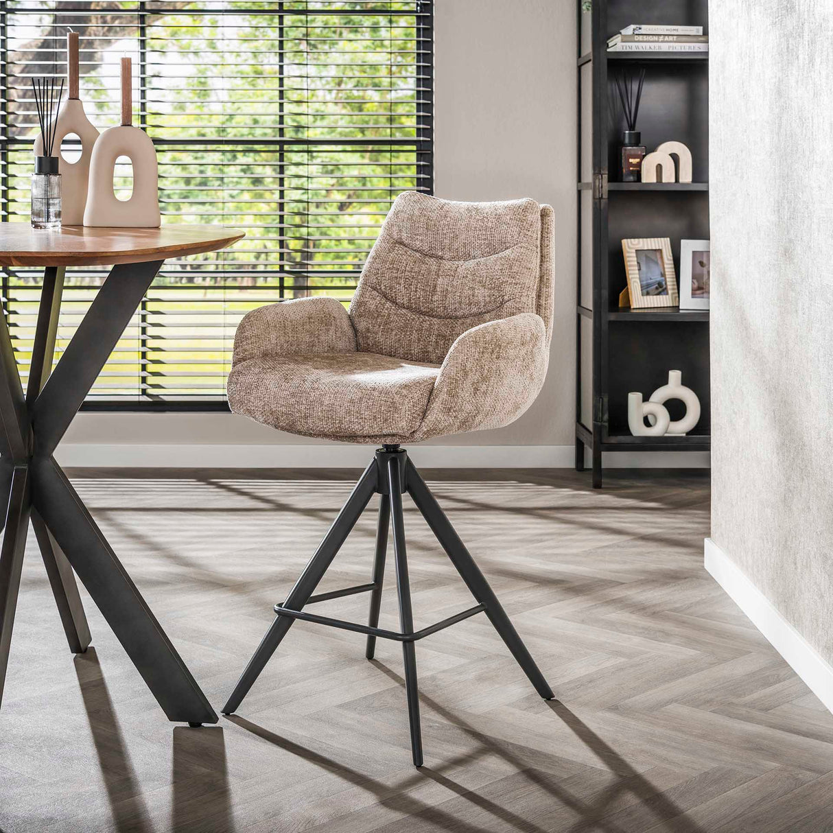 Set of 2 Elite Sand Chenille Fabric Bar Stools Rich Swivel
