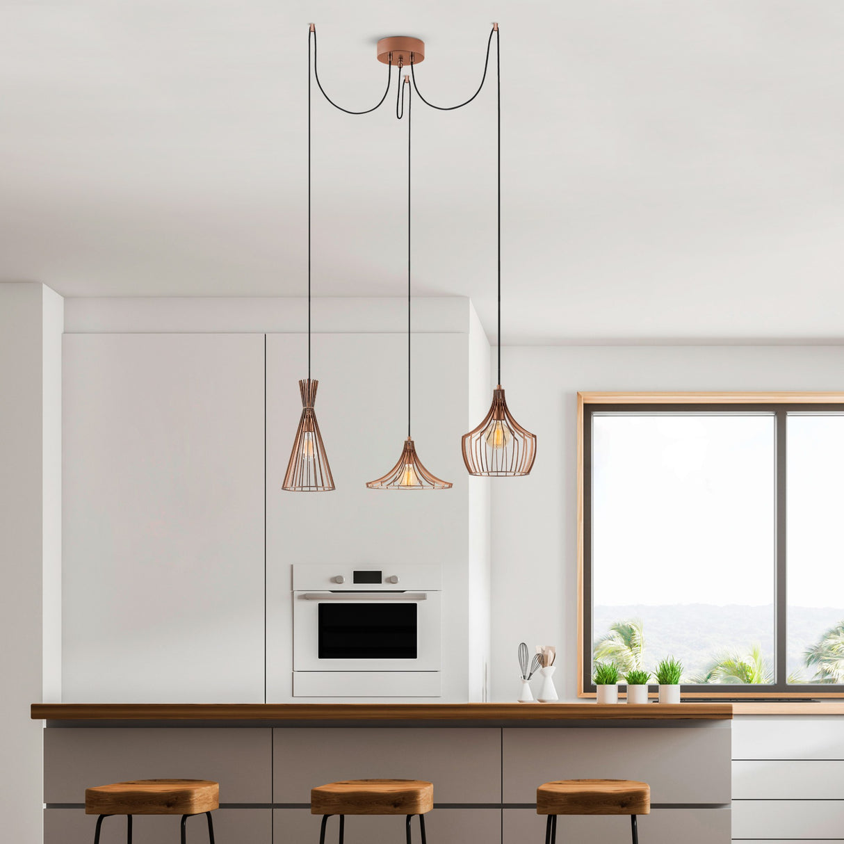 Copper-colored pendant lamp 3-light Metal Evermere