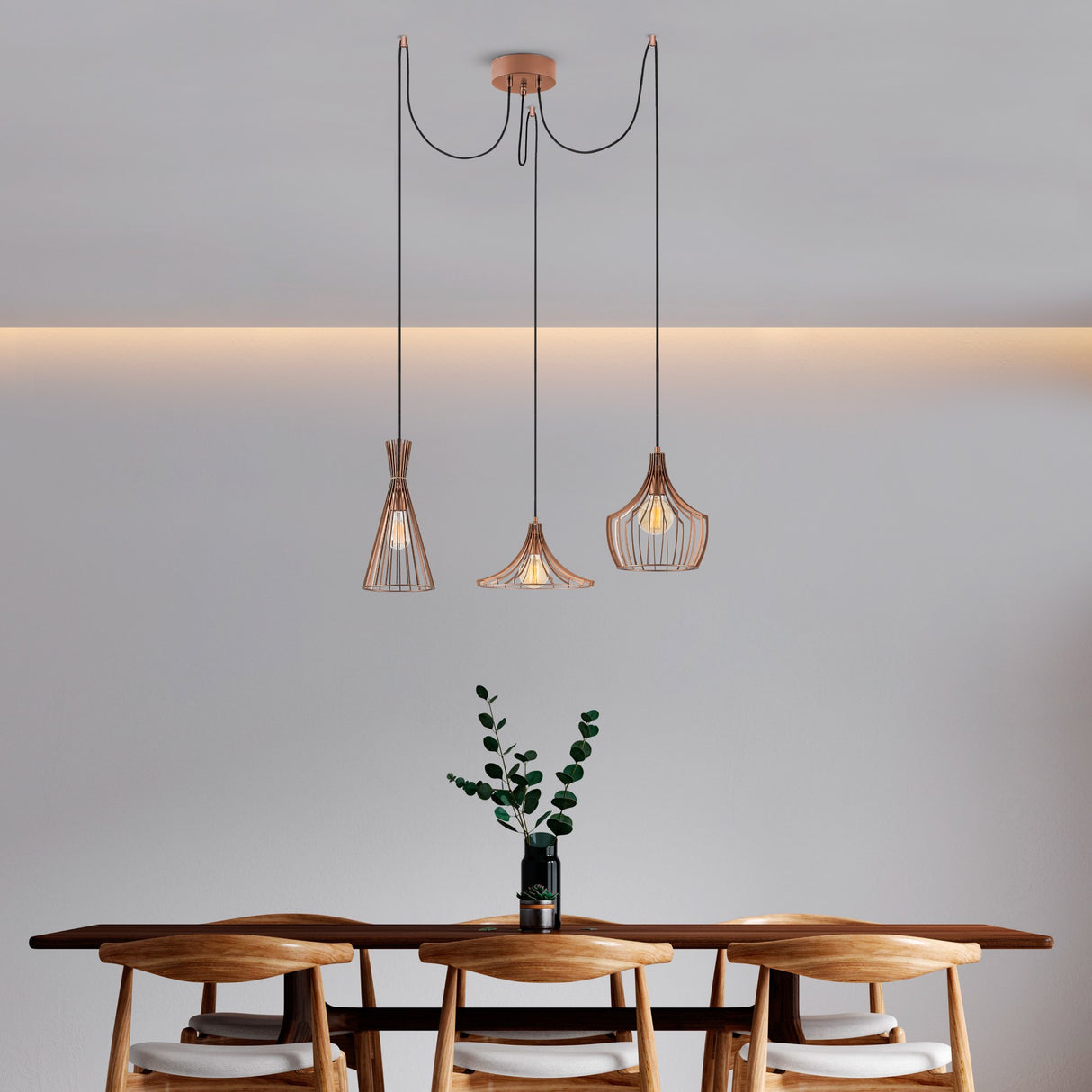 Copper-colored pendant lamp 3-light Metal Evermere