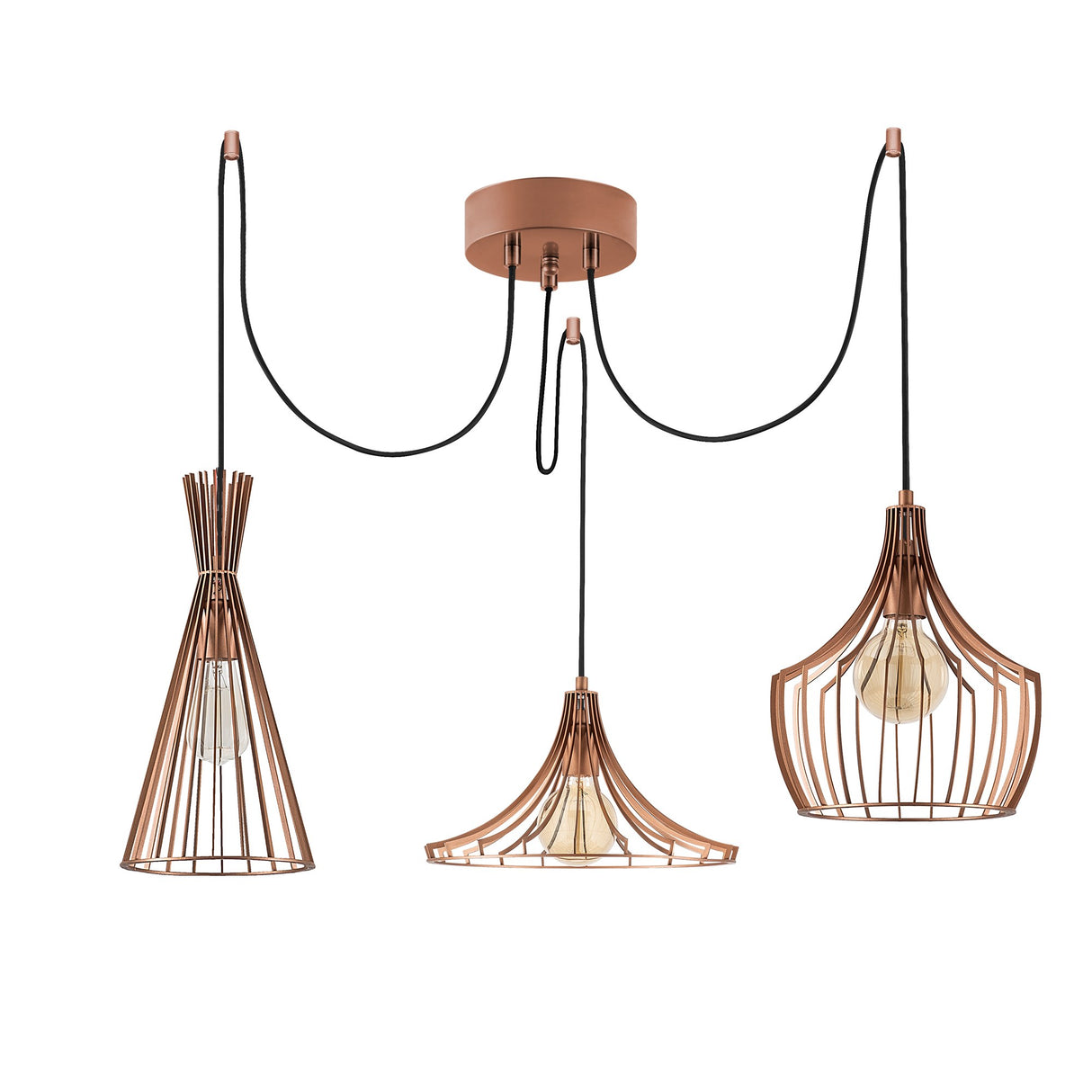 Copper-colored pendant lamp 3-light Metal Evermere