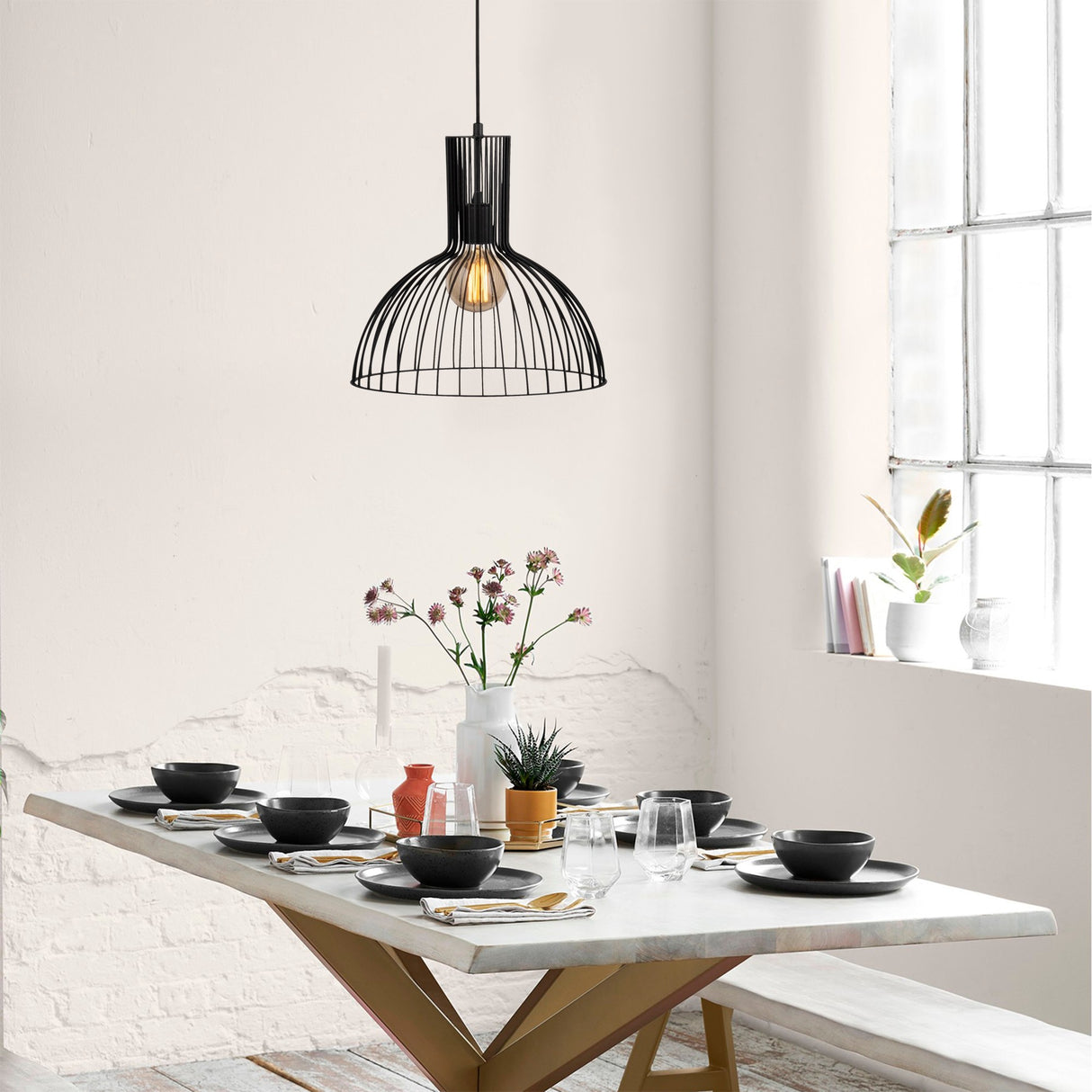 Pendant lamp 1-light Black Metal Quartz