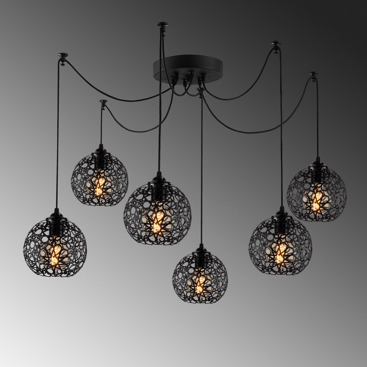 Pendant light 6-light Black Metal Quartz