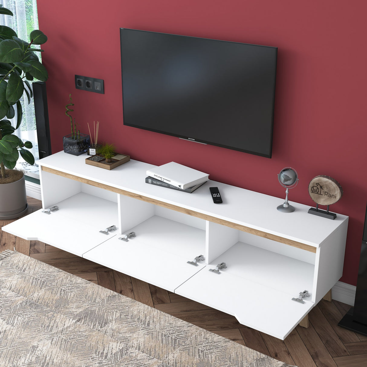 TV Furniture Osiris White Light Walnut Melamine 180x48.6x35 cm