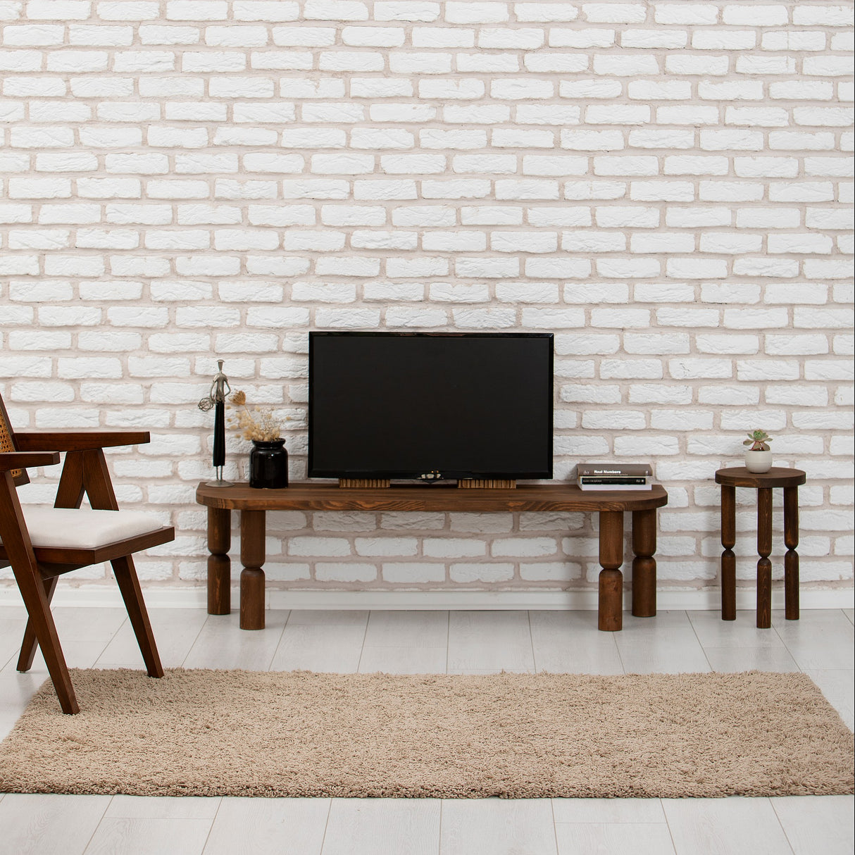 TV Cabinet Ida Dark Walnut Wood 140x40x35 cm