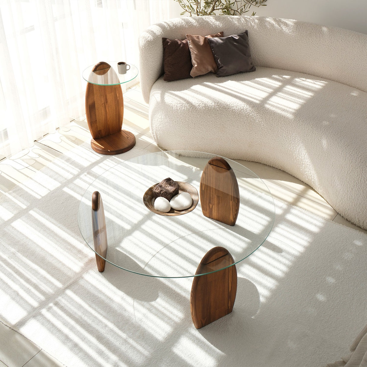 Design Coffee Table Round 90 cm Sunf - Wooden base