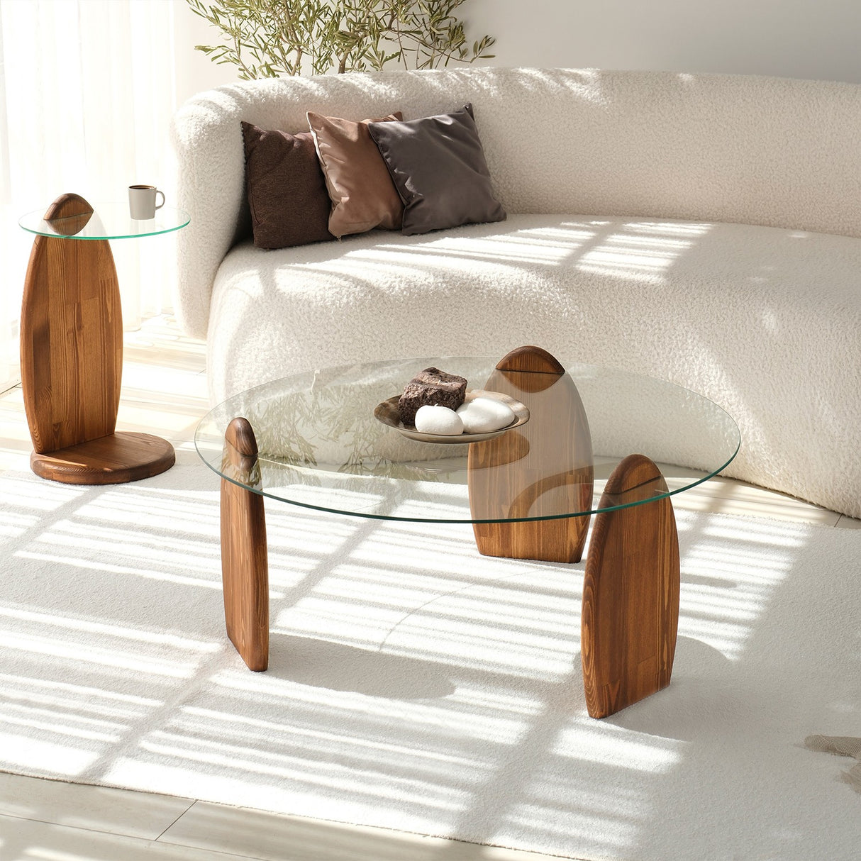 Design Coffee Table Round 90 cm Sunf - Wooden base