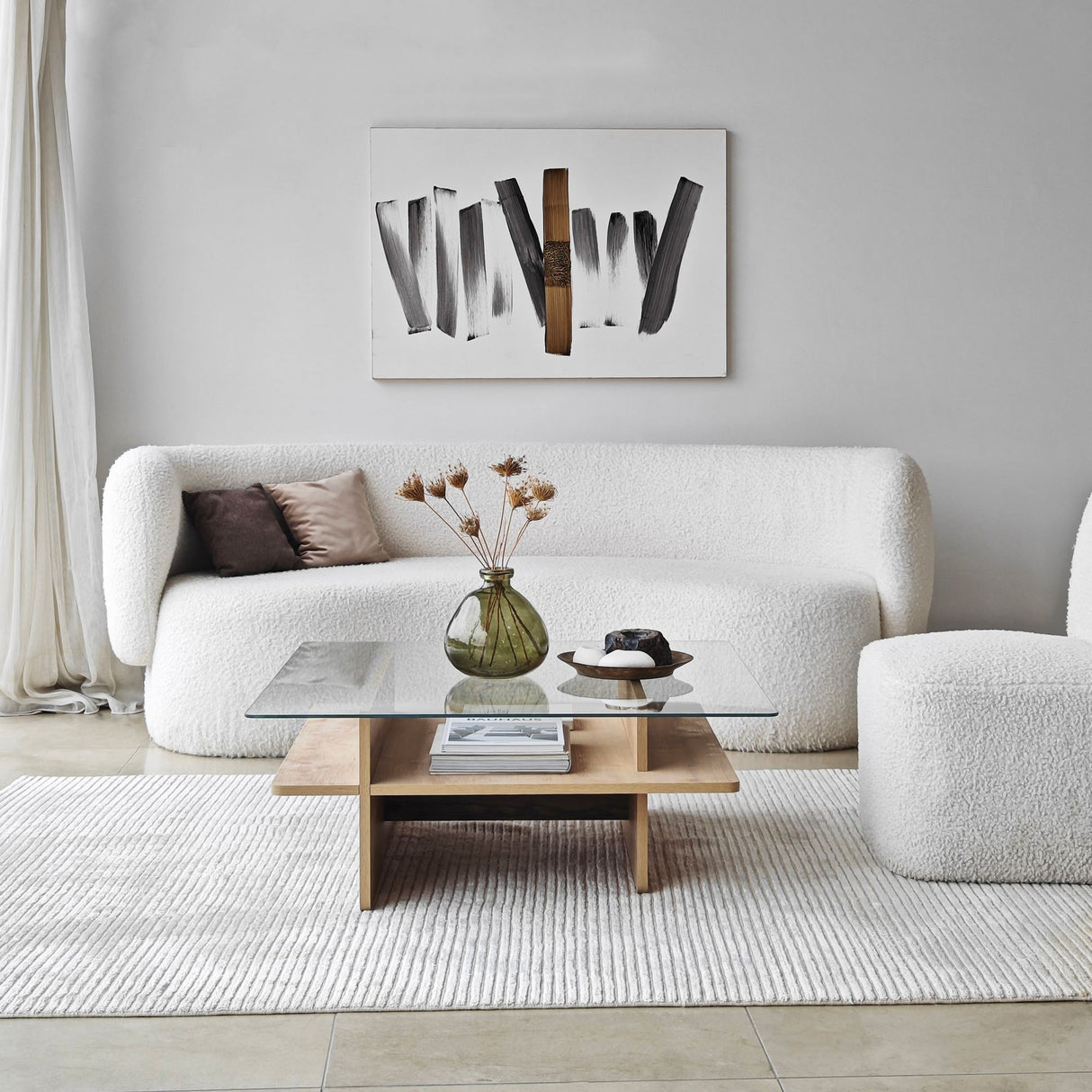 Square Glass Coffee Table Sagu - Sapphire Melamine Base - 90x90 cm