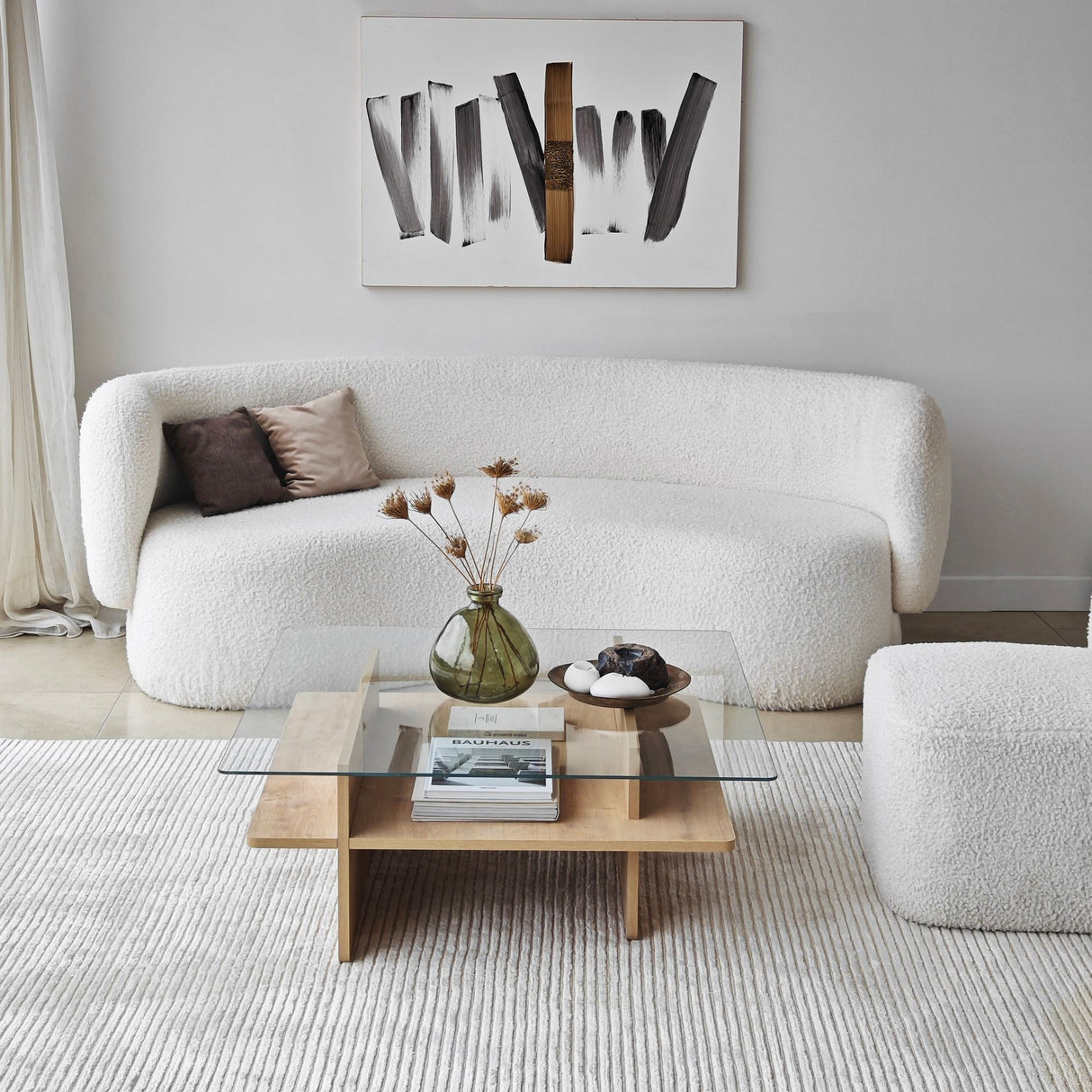 Square Glass Coffee Table Sagu - Sapphire Melamine Base - 90x90 cm