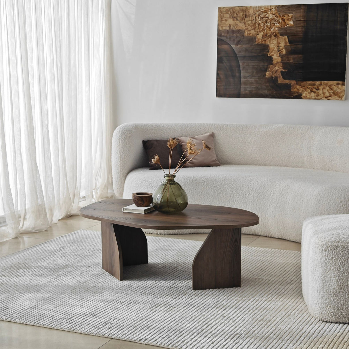 Organic Coffee Table Walnut Melamine Rack - 105x65 cm