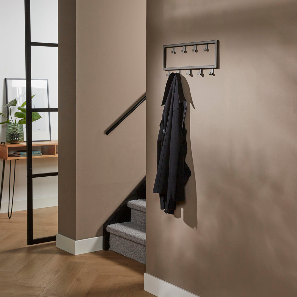 Industrial Coat Rack Milano 9 hooks Brushed Metal silver