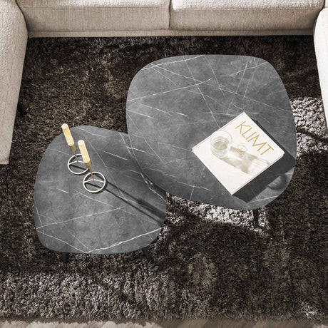Organic Coffee Table Set of 2 Conner Ceramic Look Gray