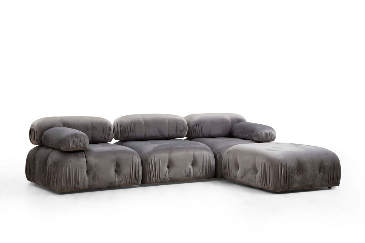 Modular XXL corner sofa Bubble with ottoman - velvet grey