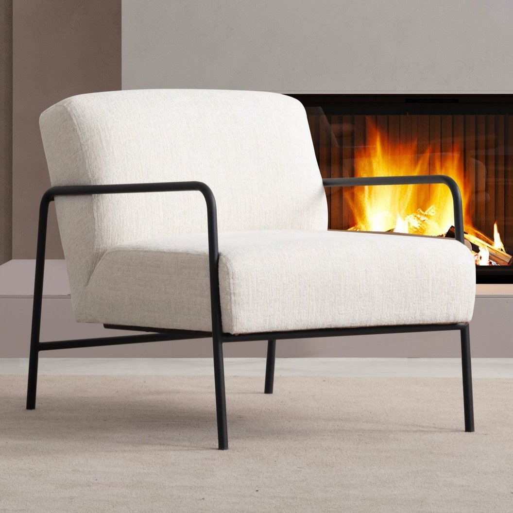 Modern Armchair Eti White Fabric - Black Frame