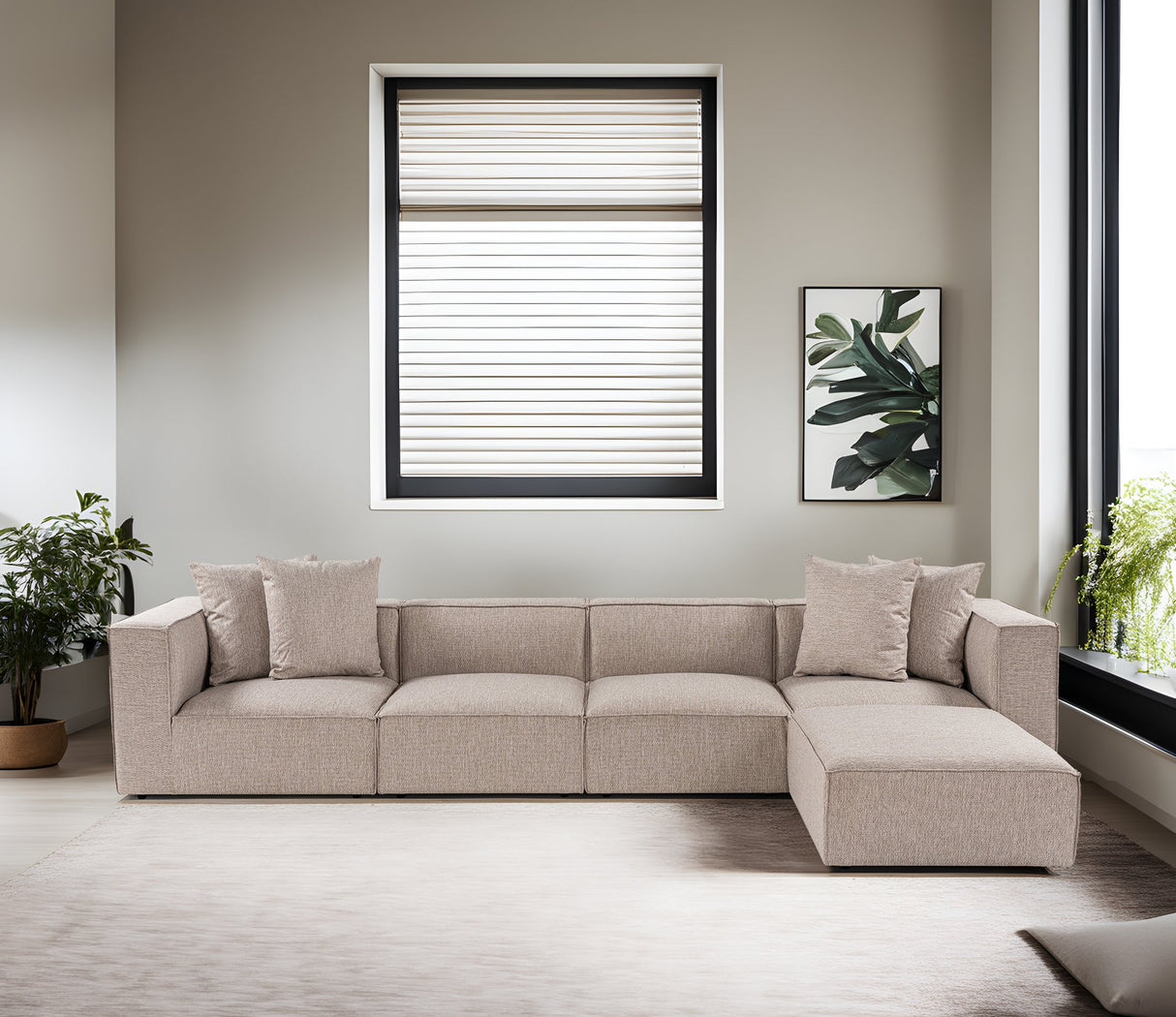 Modular XXL corner sofa beige linen 430 cm wide Sora - right