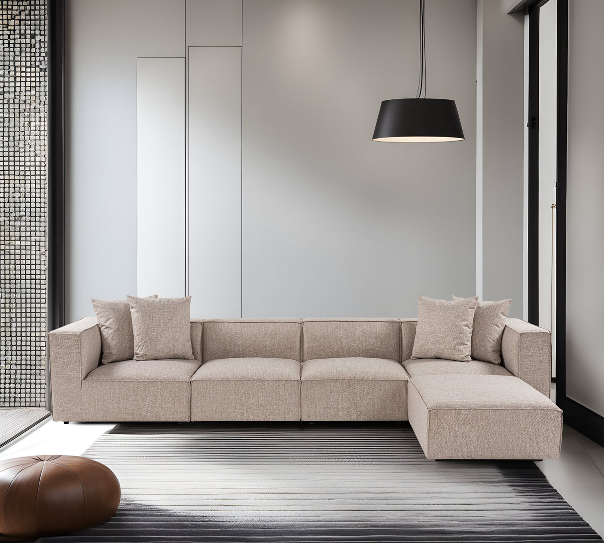 Modular XXL corner sofa beige linen 430 cm wide Sora - right