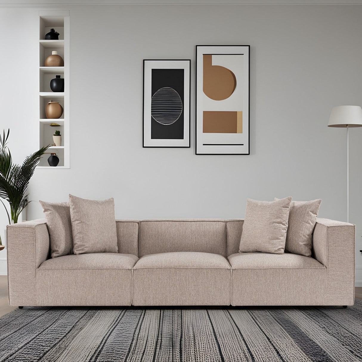 Modular XXL 3-seater sofa Sora 325 cm wide in Beige linen