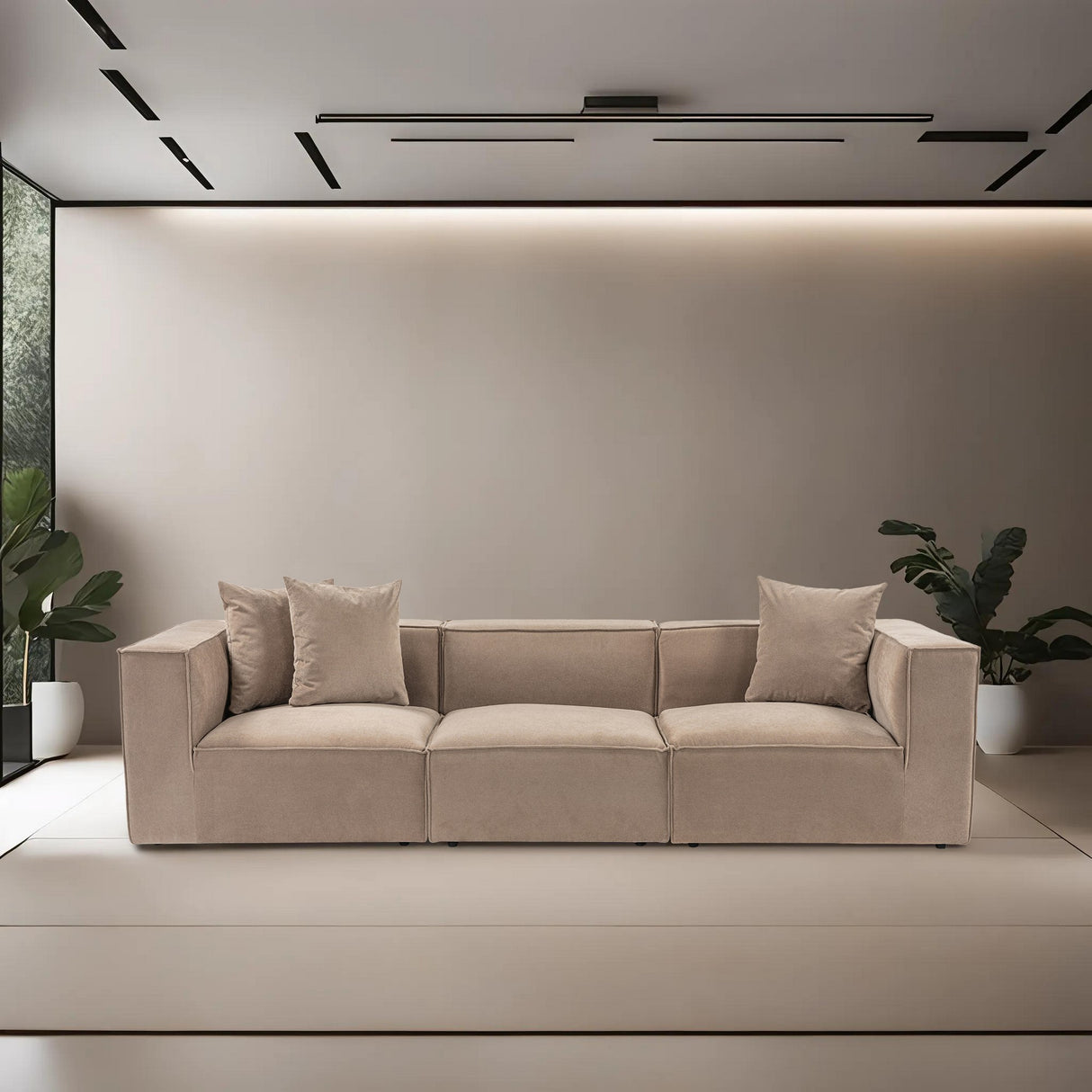 Modular XXL 3-seater sofa Sora 325 cm wide in Cappuccino linen