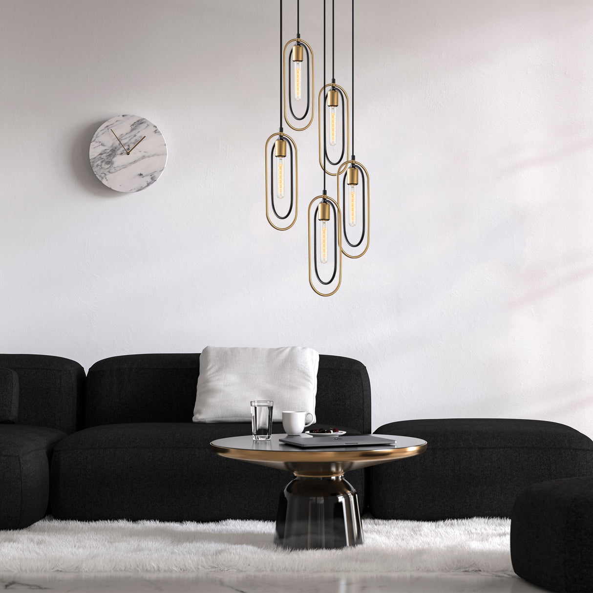 Pendant lamp 5-light Black Gold Metal Dune