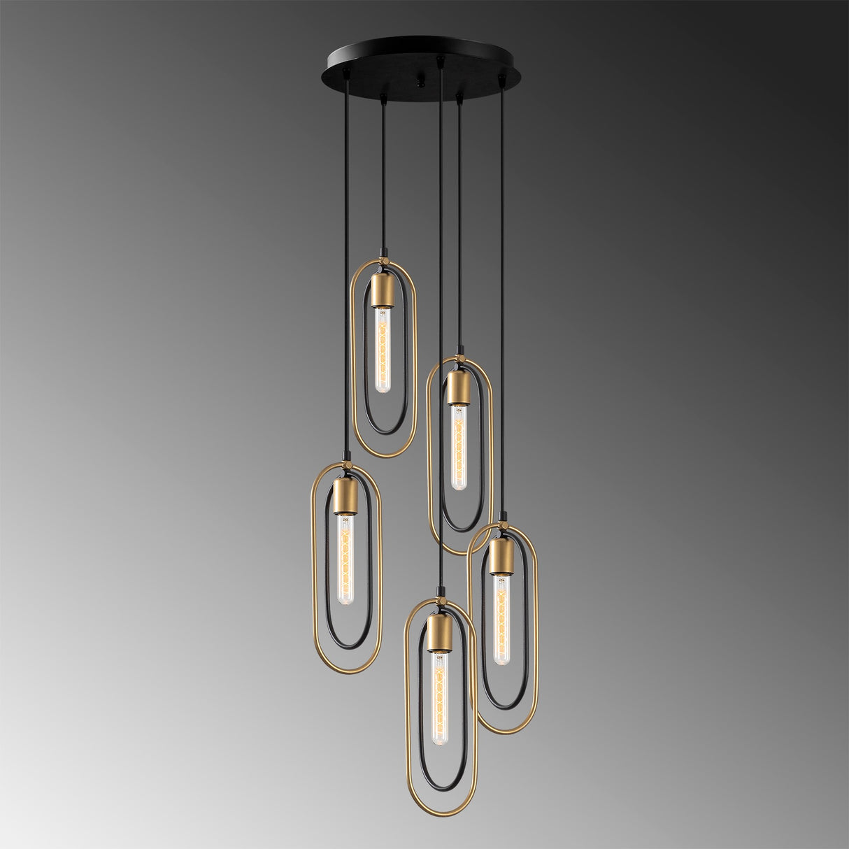 Pendant lamp 5-light Black Gold Metal Dune
