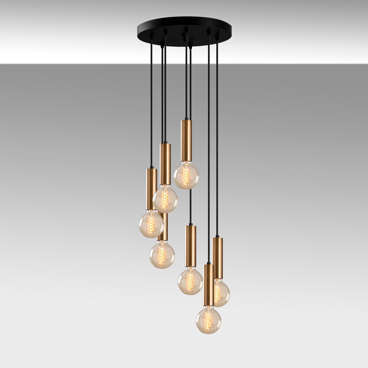 7-light Pendant Lamp Tiered Bronze-colored Metal Scarlet