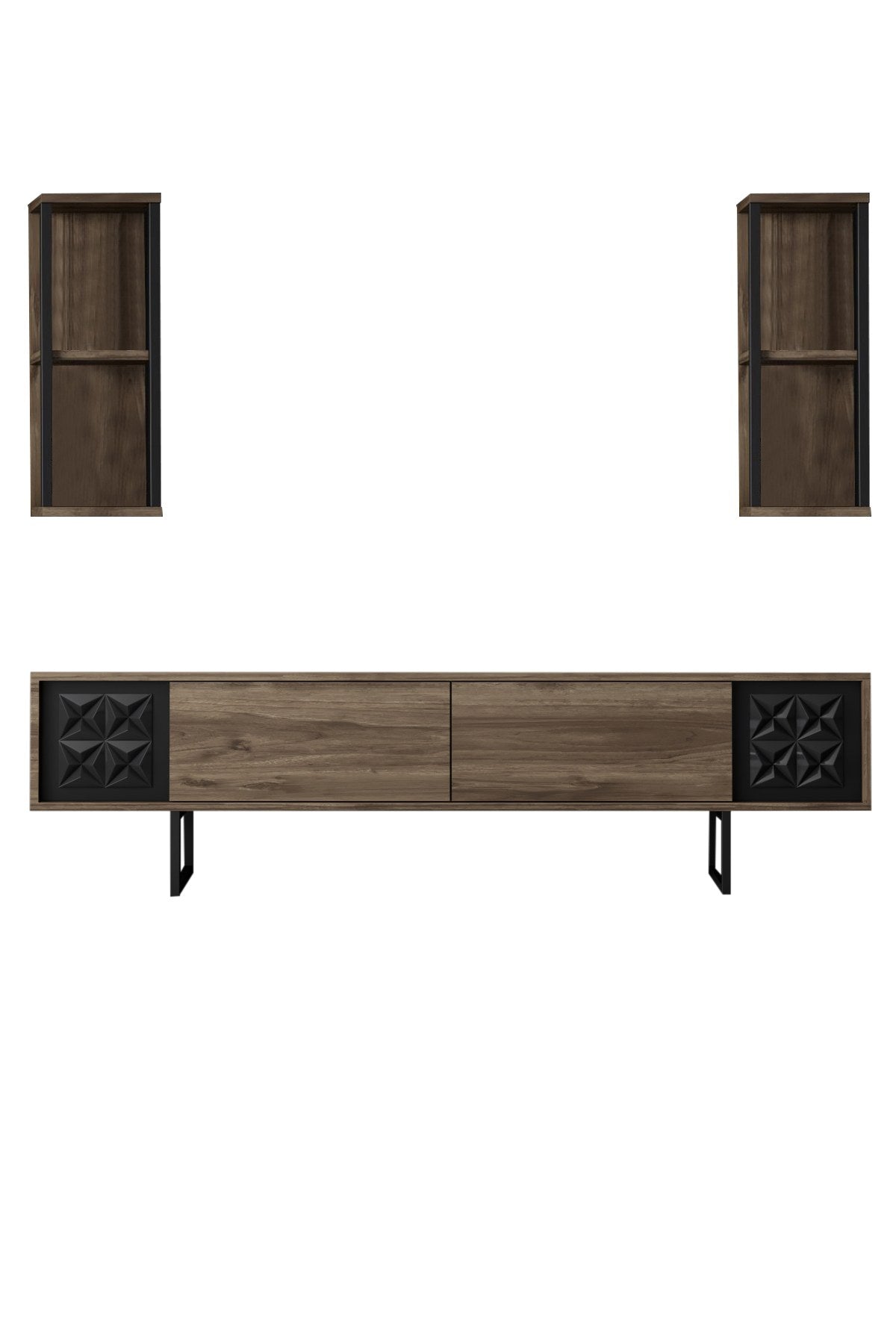 TV furniture set black line walnut black melamine 180x48x30 cm