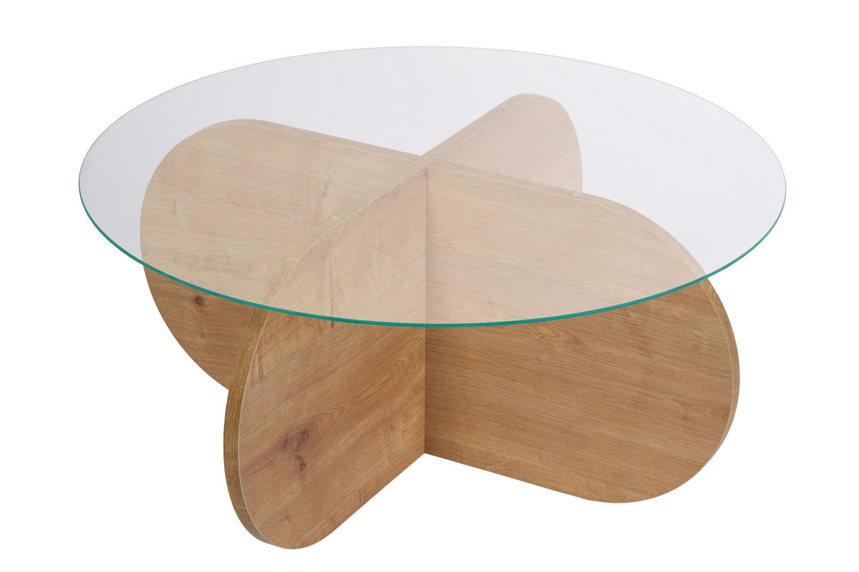 Aris Round Coffee Table 75 cm Glass - Melamine Oak