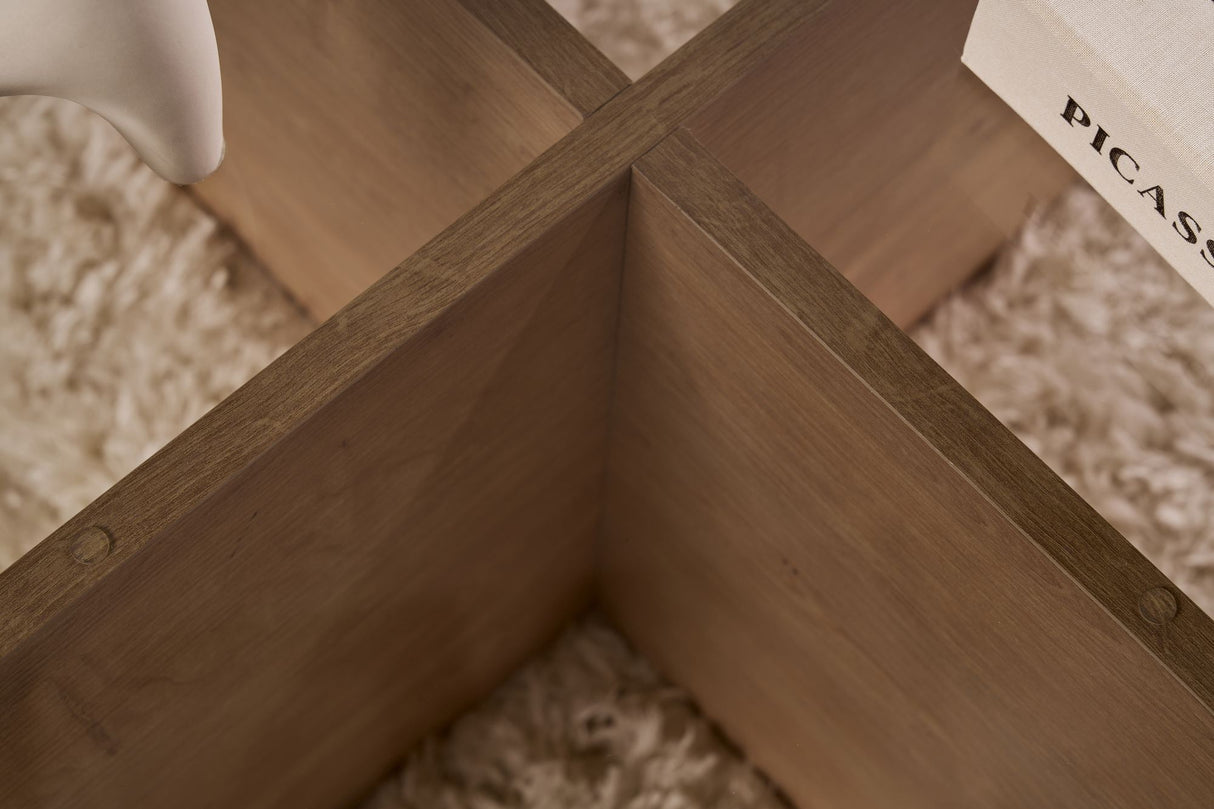 Aris Round Coffee Table 75 cm Tinted Glass - Melamine Oak