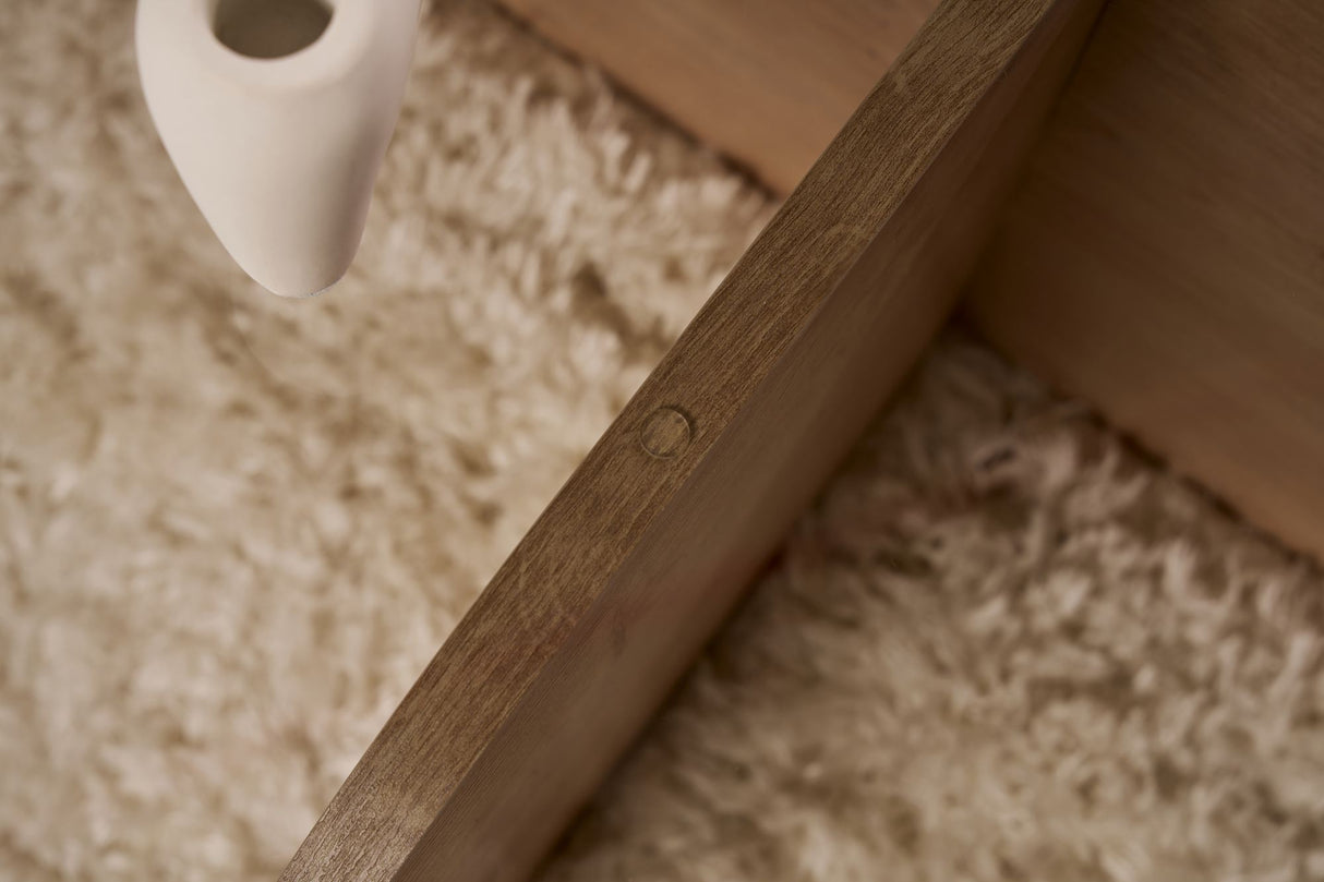 Aris Round Coffee Table 75 cm Tinted Glass - Melamine Oak