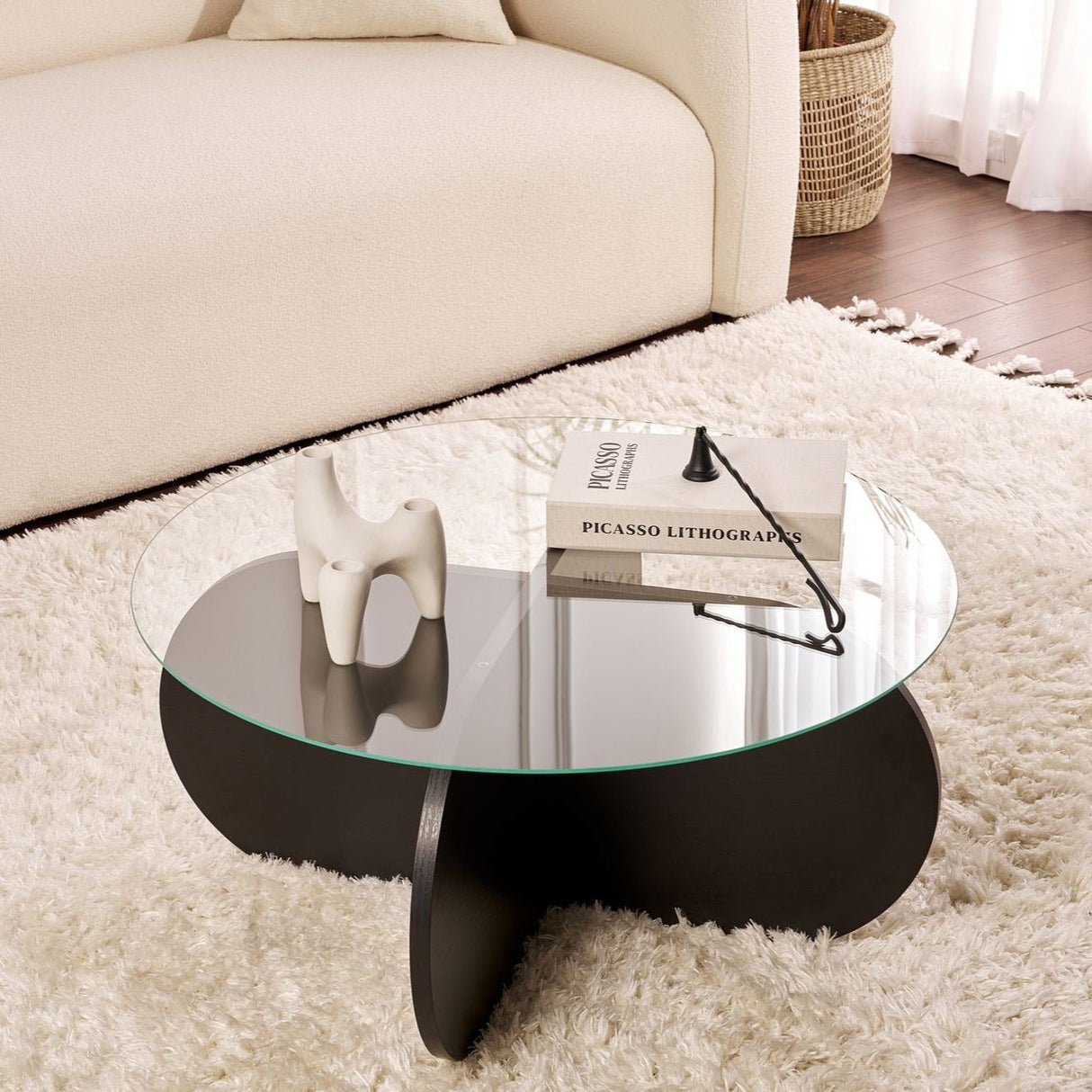 Aris Round Coffee Table 75 cm Glass - Black Base
