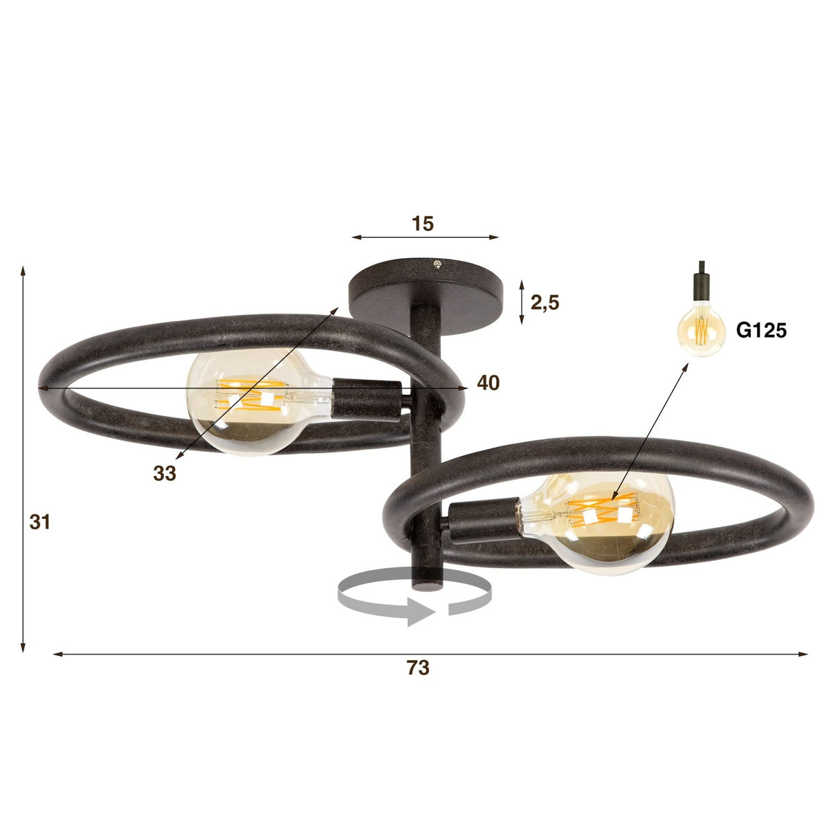 Ceiling lamp Nova Duo 2-lights - Black Metal