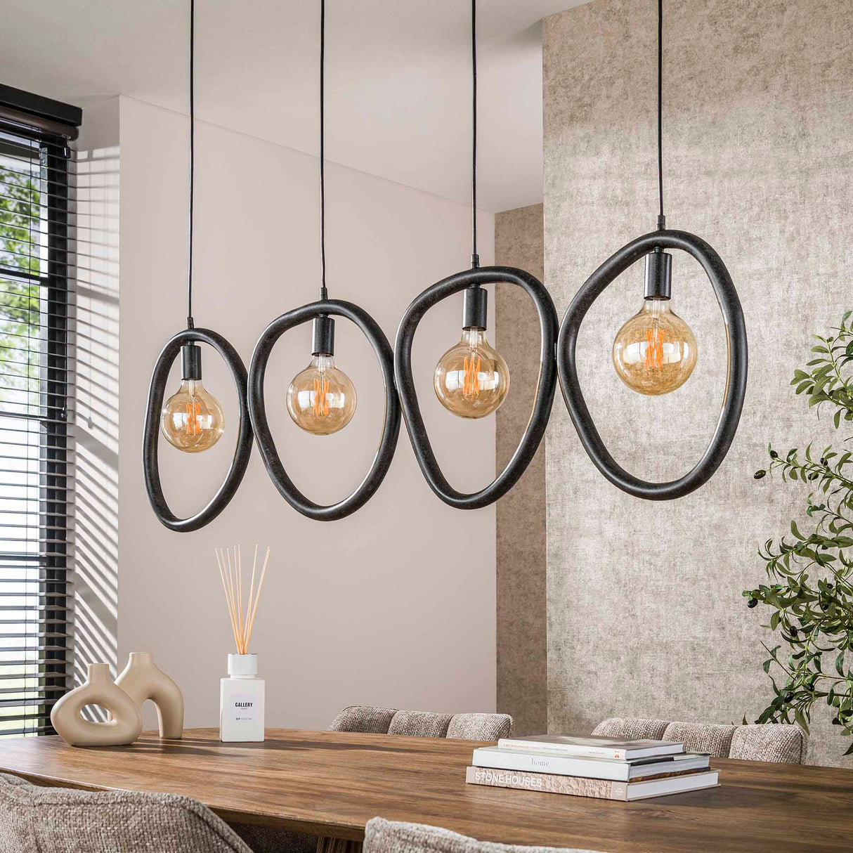 Pendant Lamp Nova 4-lights Black Metal 140 cm