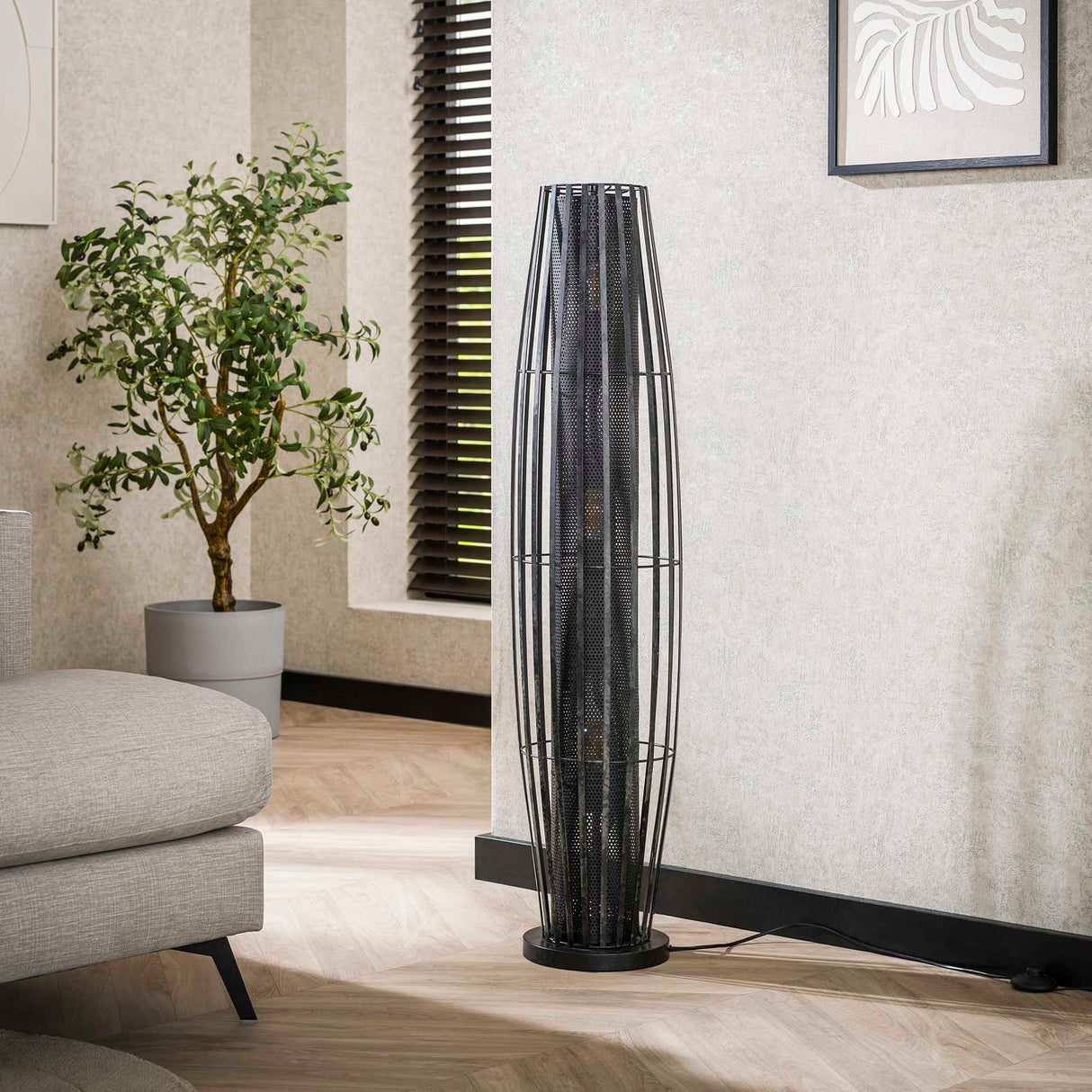 Floor lamp Liora 3-light cylinder mesh black 120 cm