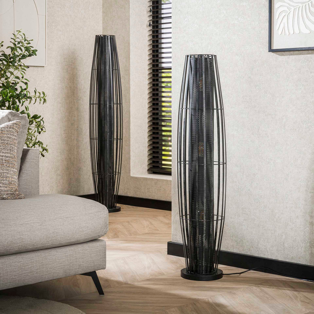 Floor lamp Liora 3-light cylinder mesh black 120 cm
