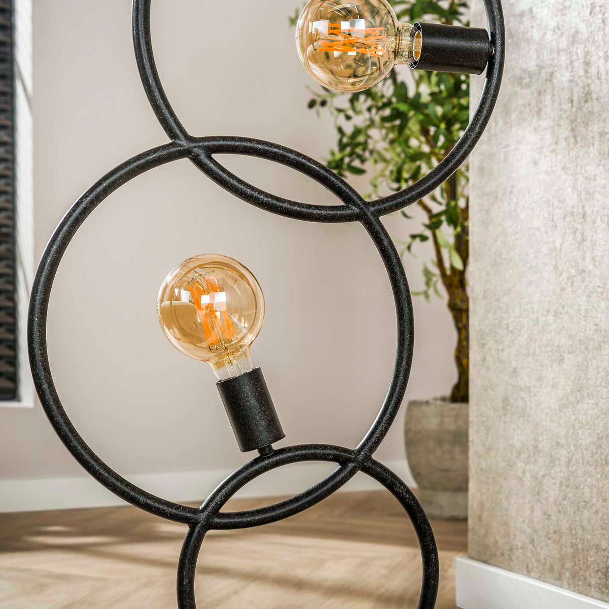 Black floor lamp 3-light industrial 140 cm