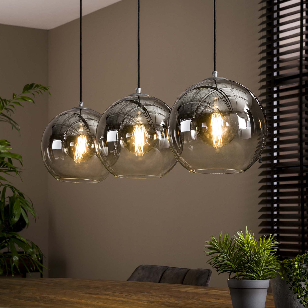 Juliette glass pendant lamp 3-light smoky glass
