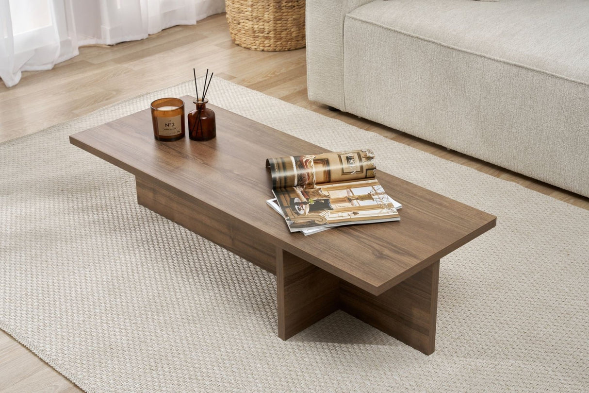 Rectangular coffee table Portland walnut melamine 120x45x30 cm