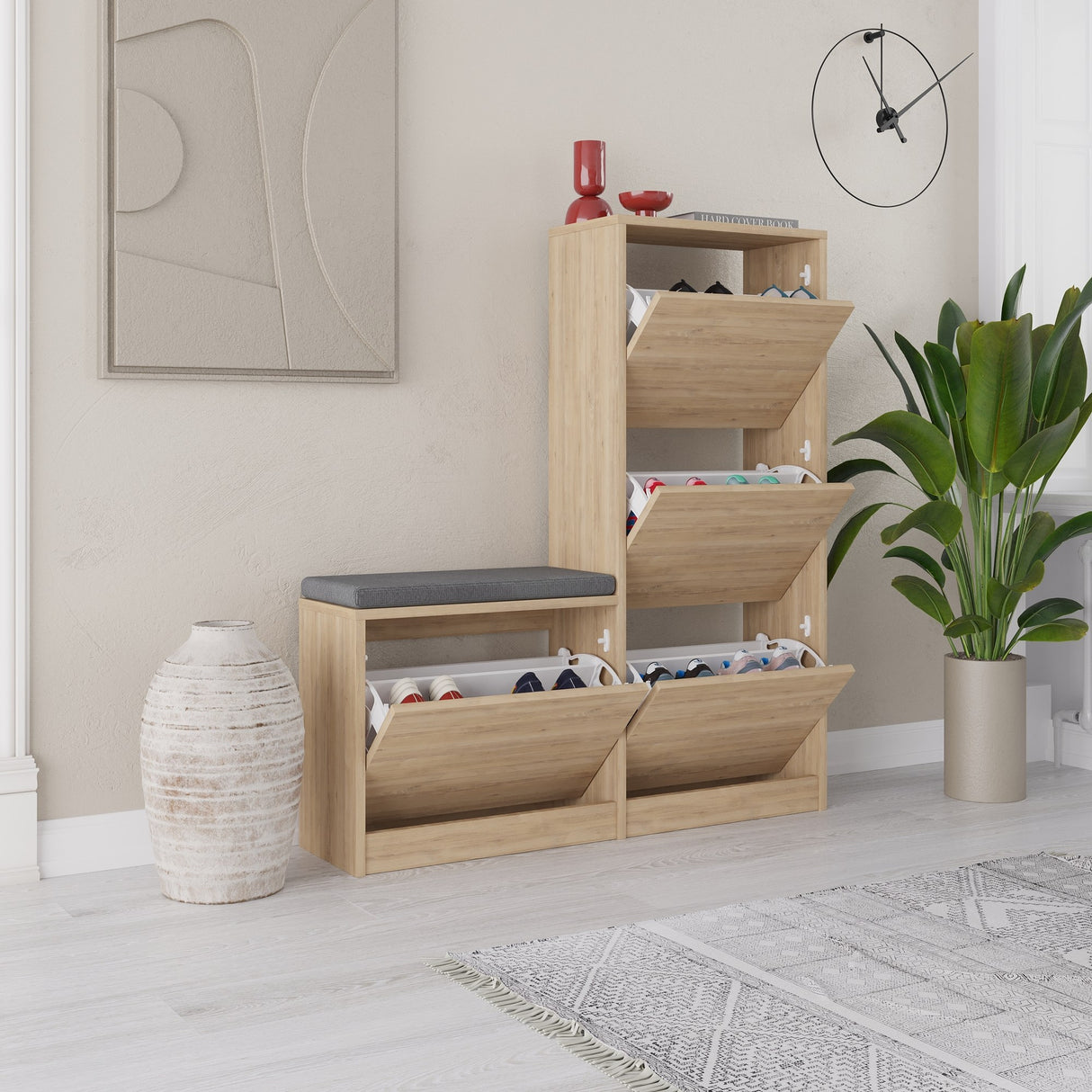 Shoe cabinet Dude oak melamine 105x118.5x26 cm