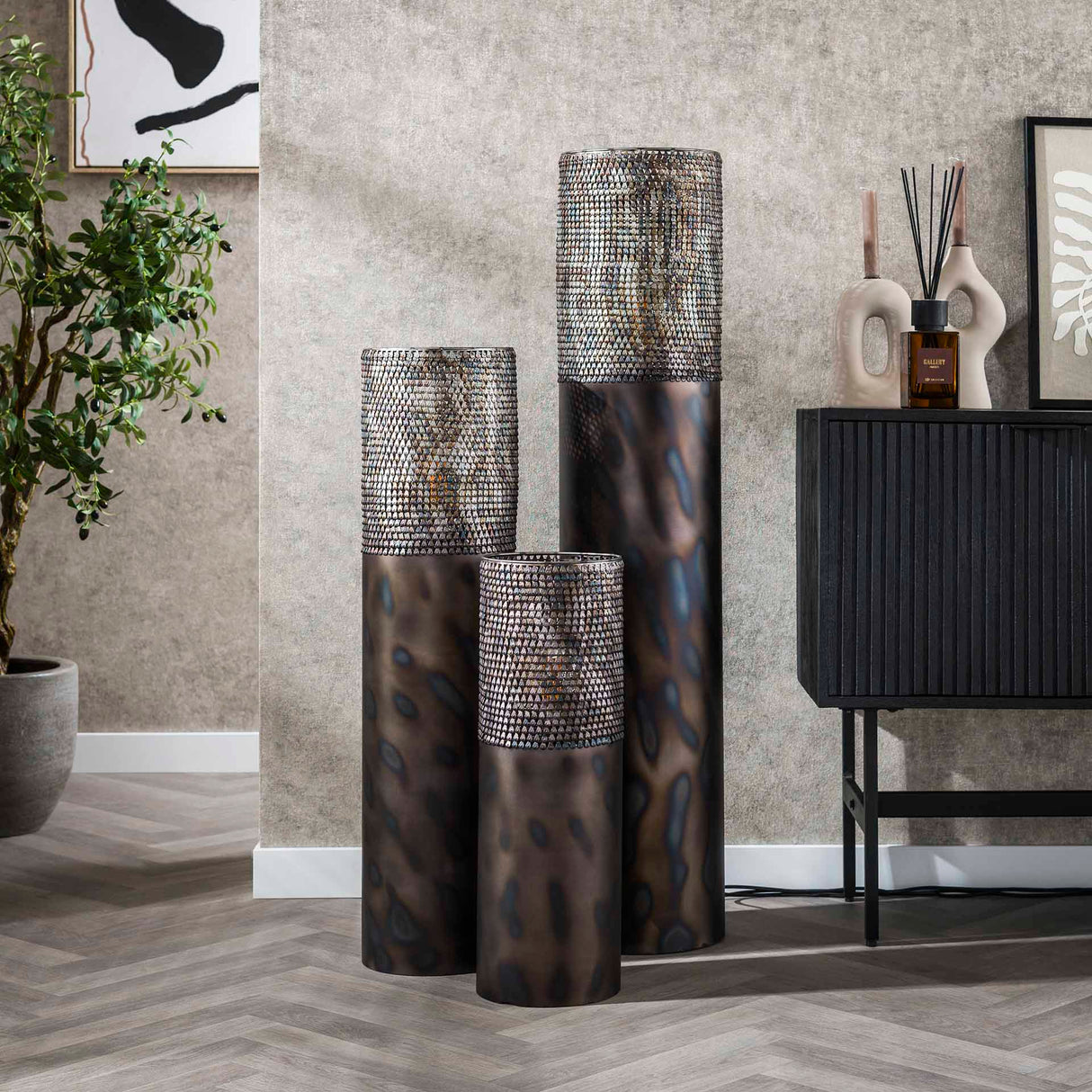 Floor lamp cylinder Brick 60 cm black brown