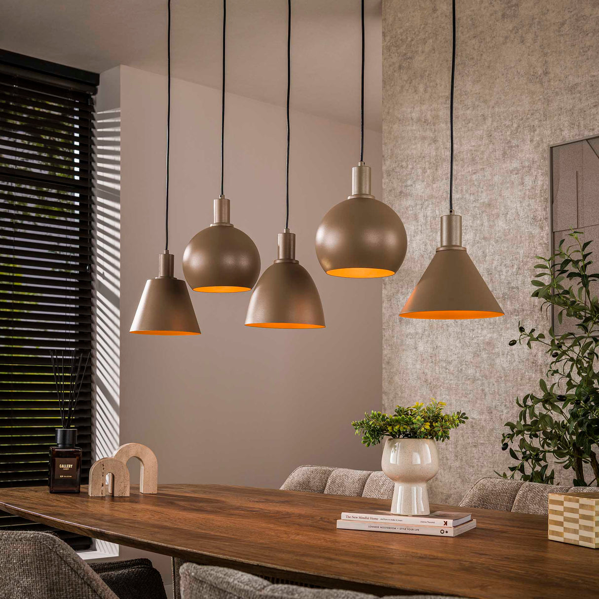 Pendant lamp Nova 5-lights - Beige - 120 cm