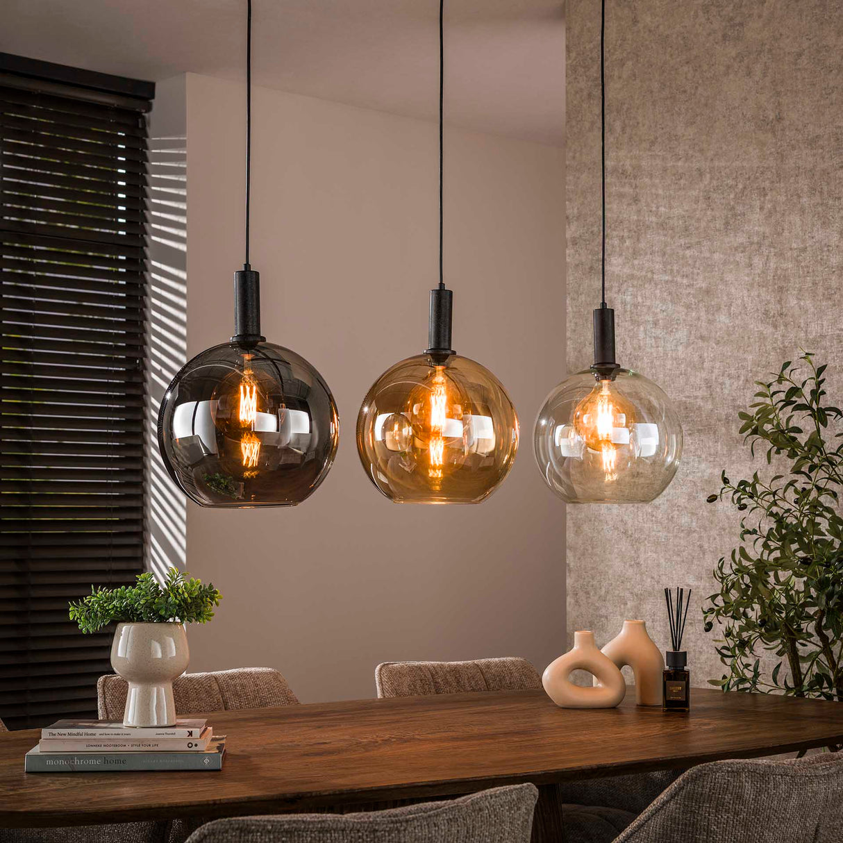 Pendant lamp Nero Trio 3-light Black Metal 115 cm