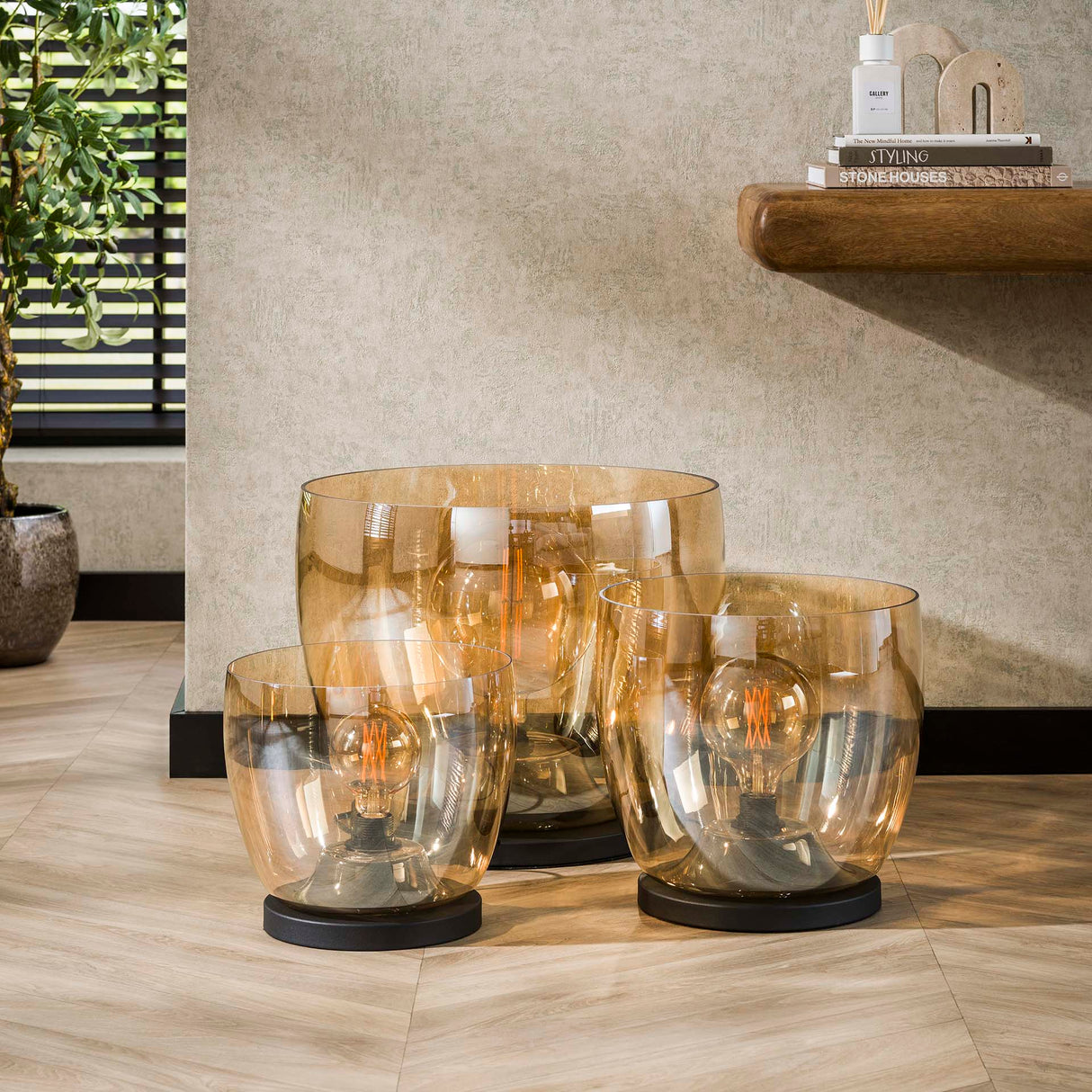 Floor lamp Dain UP XL Amber-colored glass