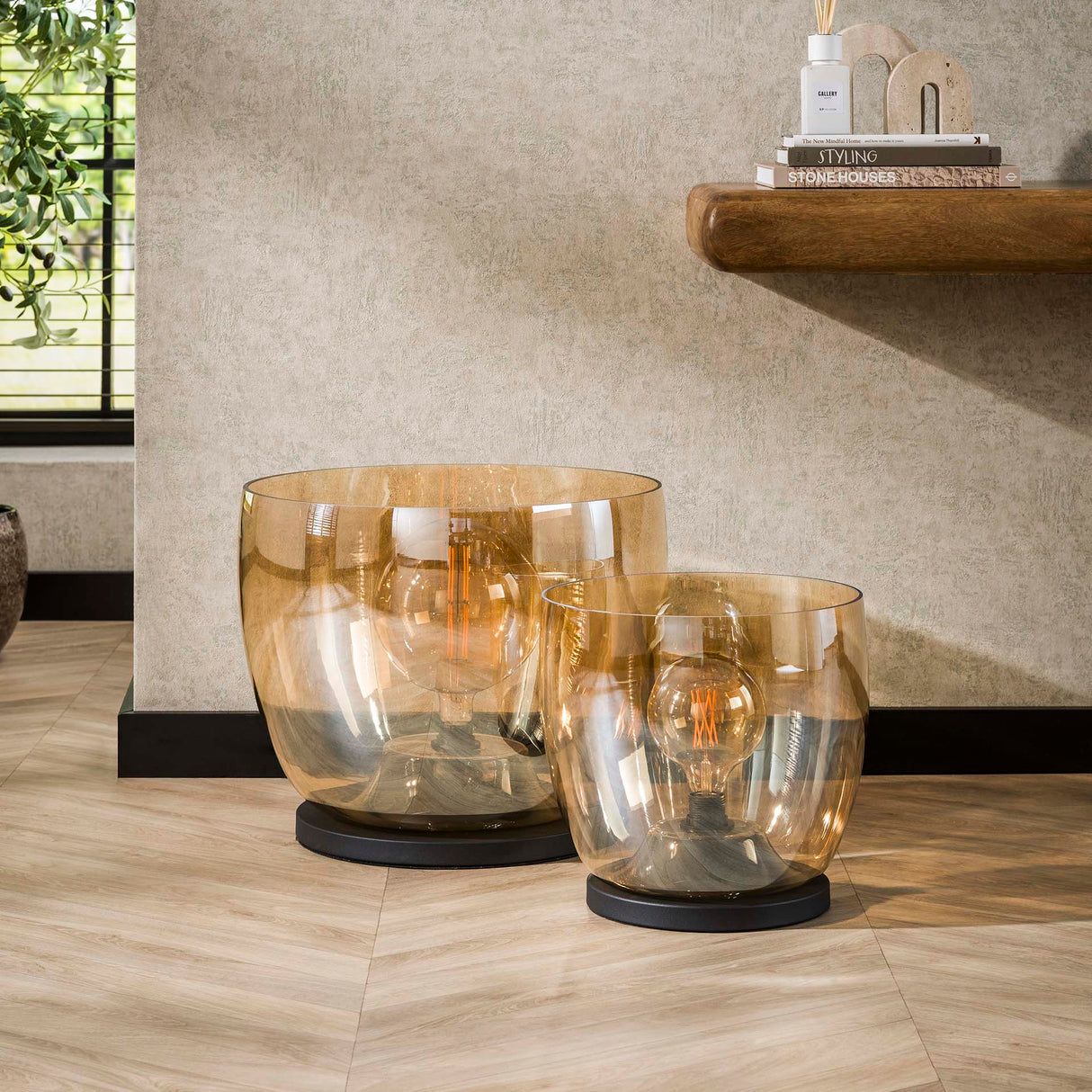 Floor lamp Dain UP XXL Amber colored glass