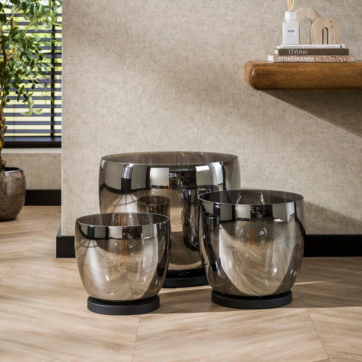 Floor lamp Dain UP XXL Chrome-colored glass