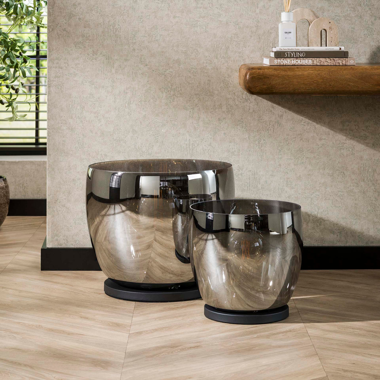 Floor lamp Dain UP XXL Chrome-colored glass