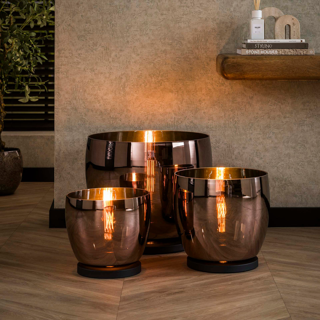 Floor lamp Dain UP XXL Copper-colored glass