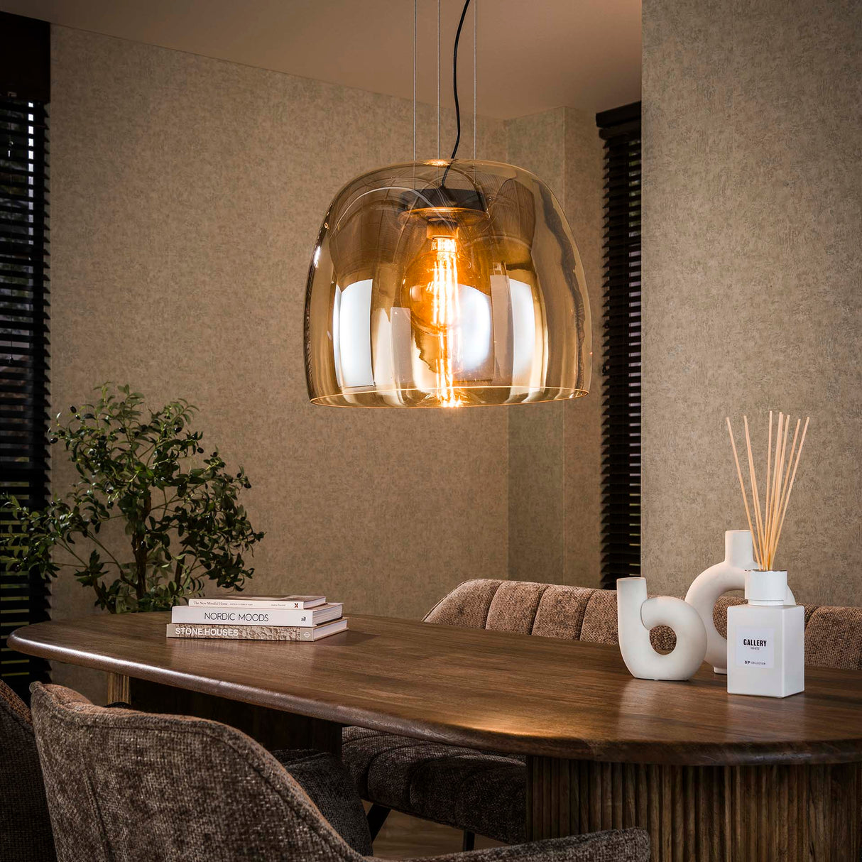 Dain pendant lamp 1-light XL amber-colored glass