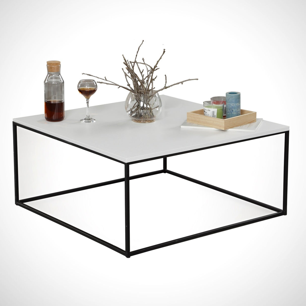 Square Coffee Table 75x75 cm Pola - White Melamine