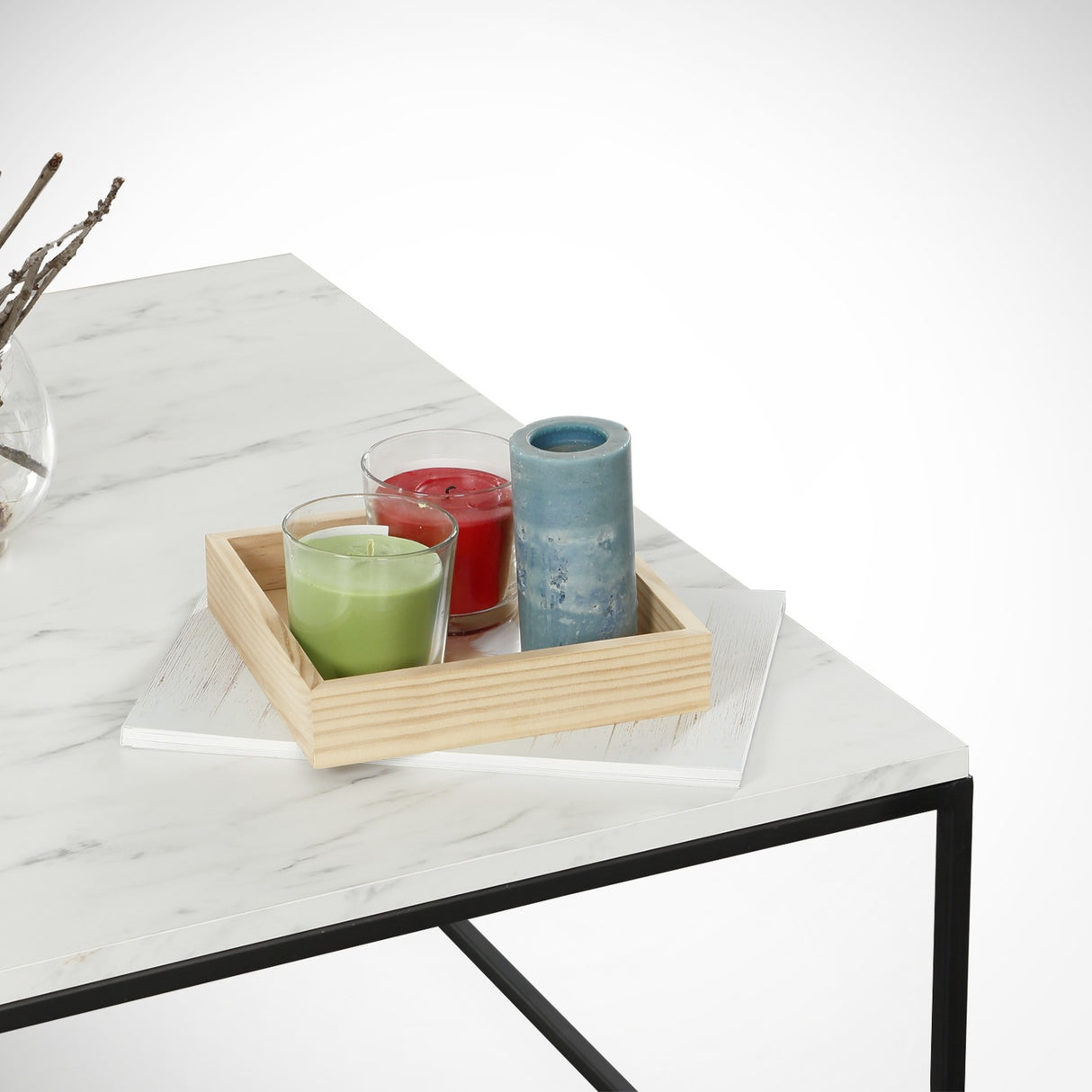 Square Coffee Table 75x75 cm Pola - White Marble Look Melamine